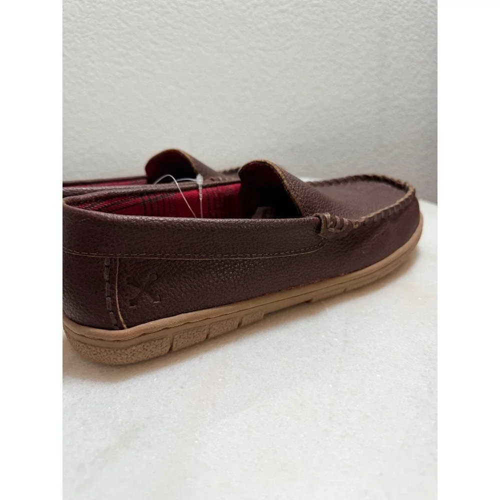 Lands End‎ Mens Venetian Moccasin Slippers Brown Plaid Lined Loafers Size 8